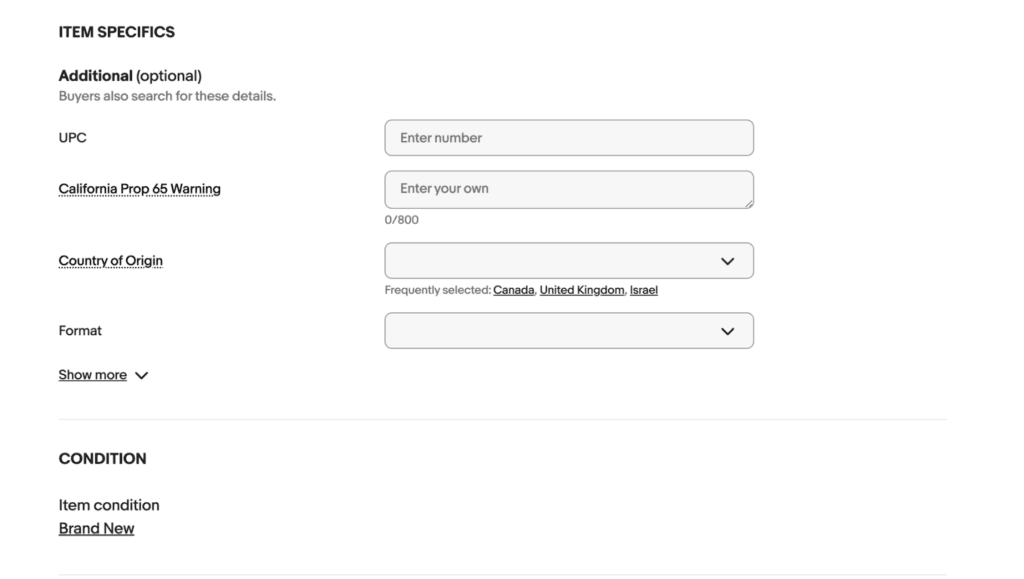 ebay item specific for digital product