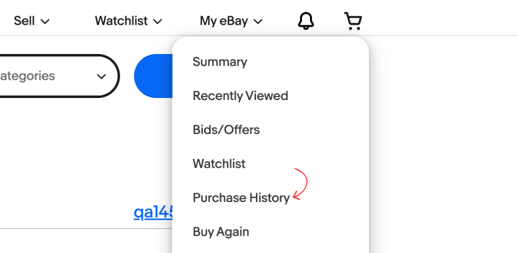ebay purchase history to find sellers