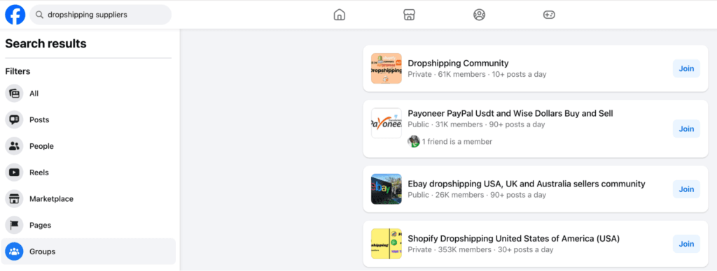 find dropshipping suppliers facebook