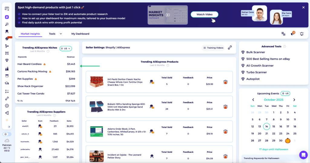 find products in zik analytics trending niches dashboard for aliexpress to ebay dropshipping