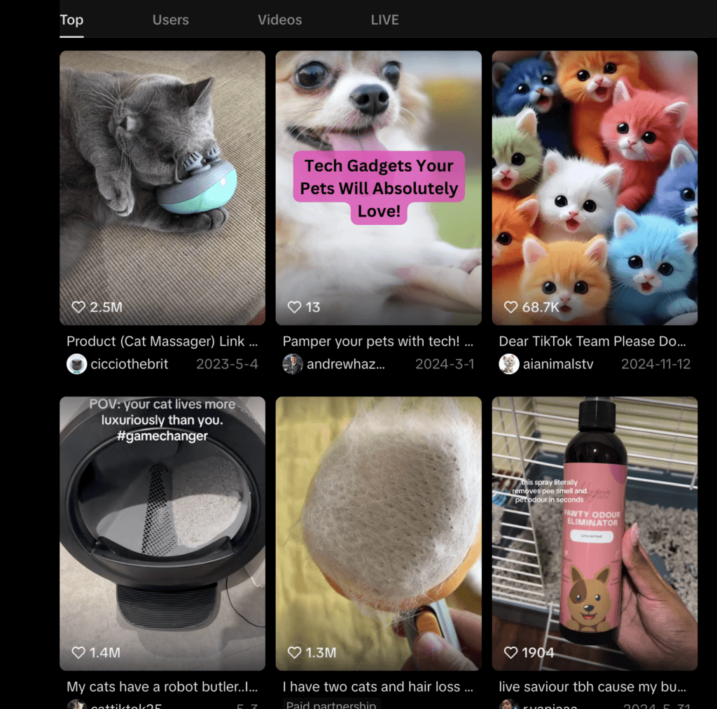 finding pet supplies to dropship using TikTok