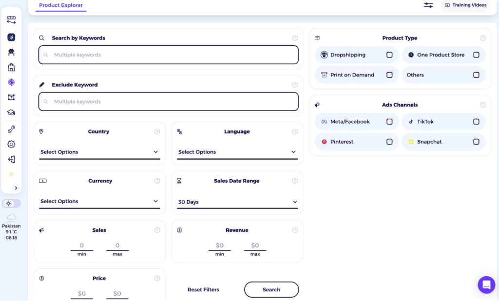 go to product explorer and filter keywords and other filters to narrow your research of products to dropship in titok