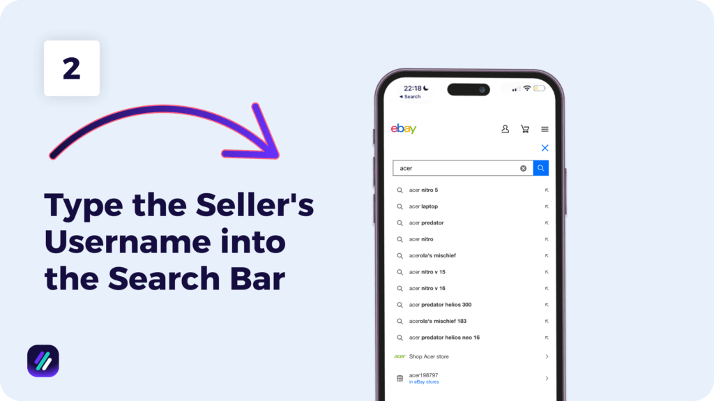 how to find ebay sellers using ebay mobile app type seller username into searchbar
