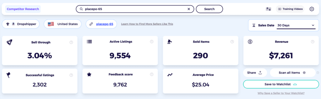 how to search for a seller using ZIK_s ebay competitor research