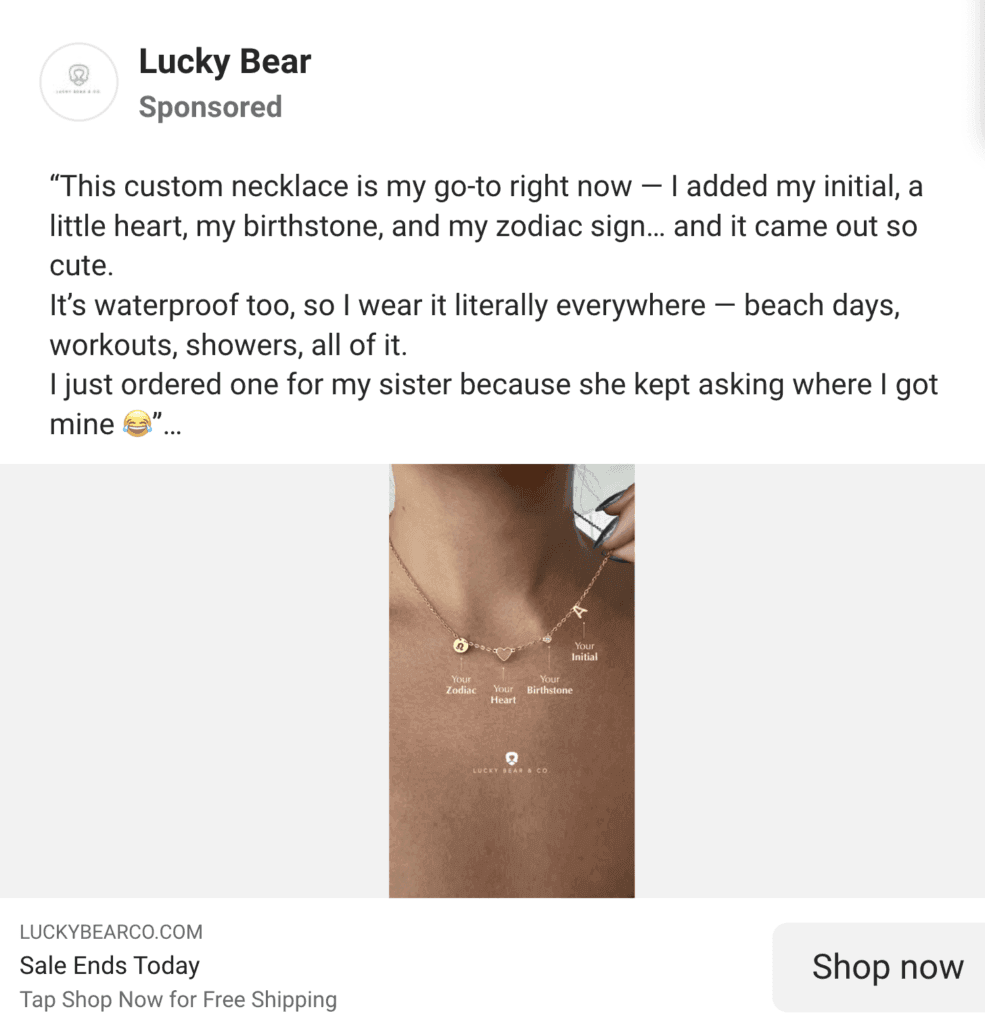 lucky bear facebook ads for dropshiping with casual messagin as selling point