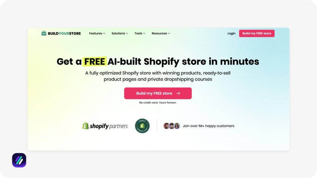 one of the best dropshipping software for store creation is Build Your Store (Shopify AI Builder)