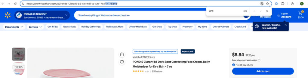 product ID or UPC on walmart for ebay product research