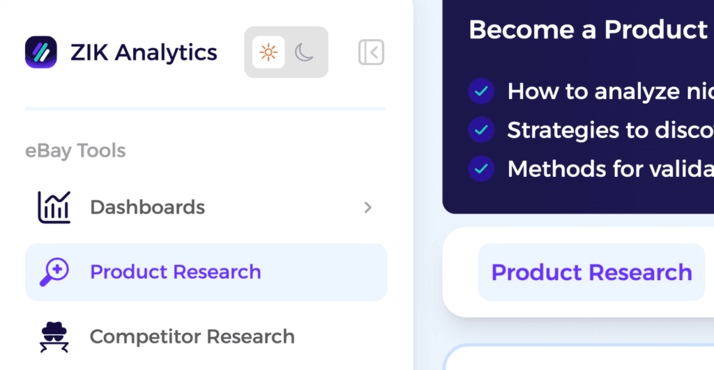 product research tab inside zik analytics