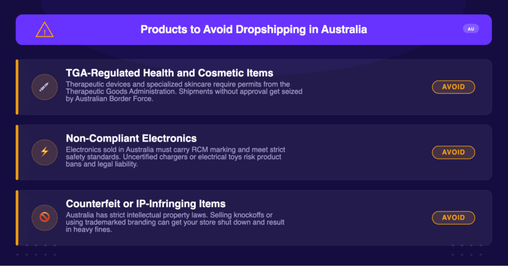 products to avoid dropshipping in australia