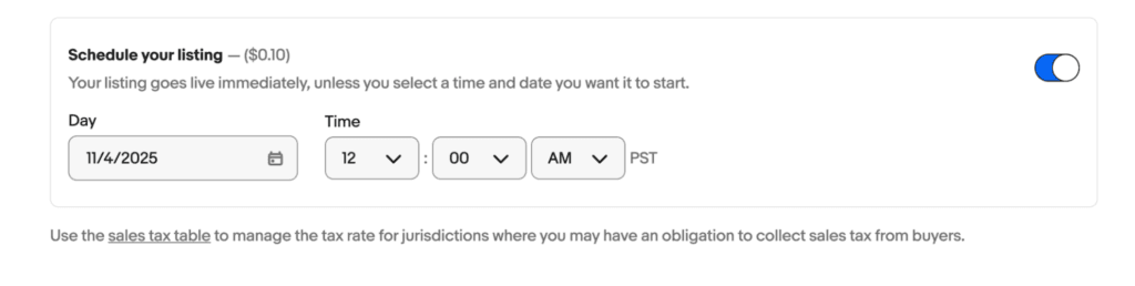 scheduling a digital product listing