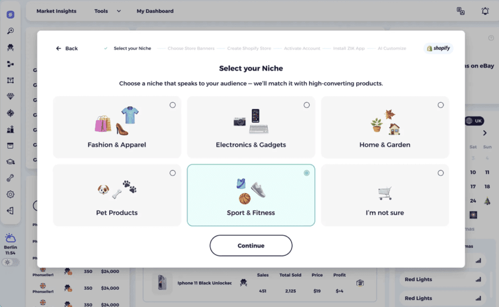 select a niche on shopify store builder and start shopify dropshipping