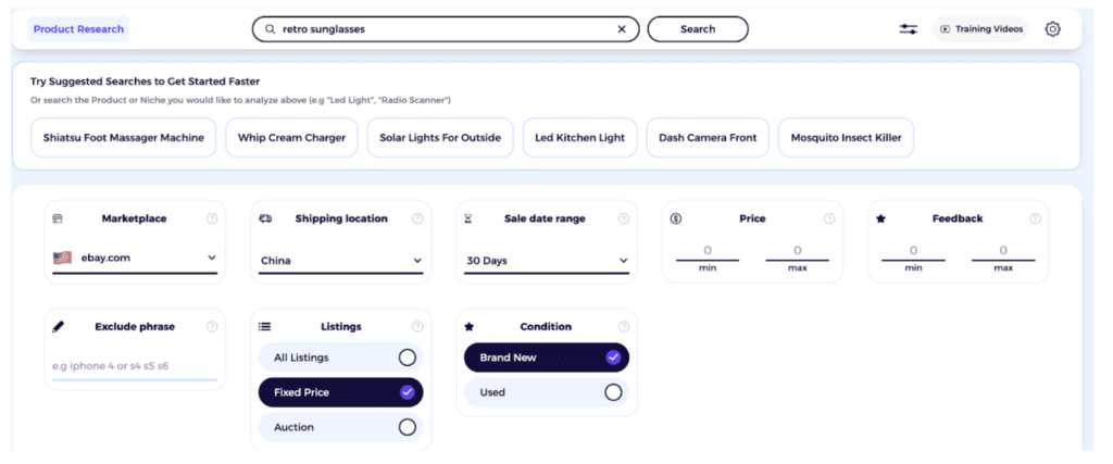 sunglasses dropshipping product research via zik