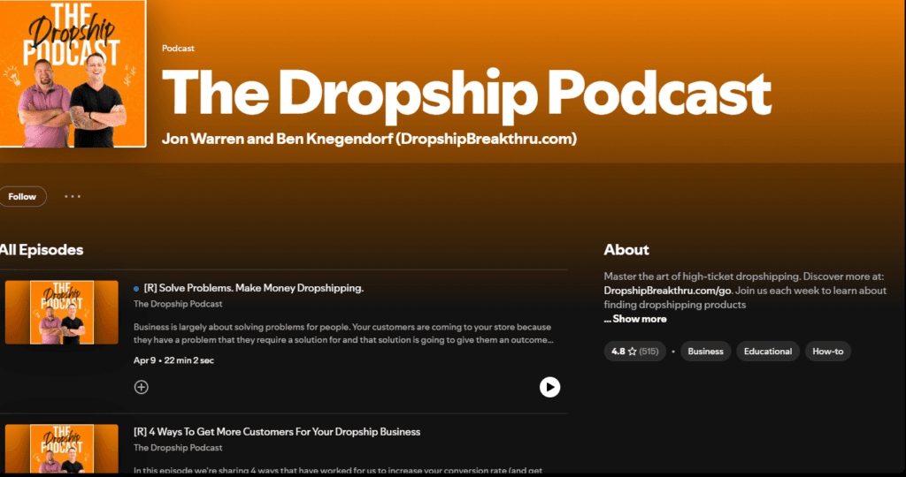 the dropship podcast on dropshipping podcasts