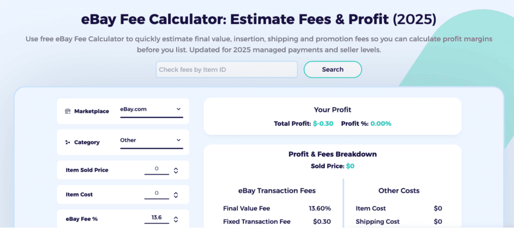 use ebay fees calculator to check profit potential of a certain product for aliexpress to ebay dropshipping