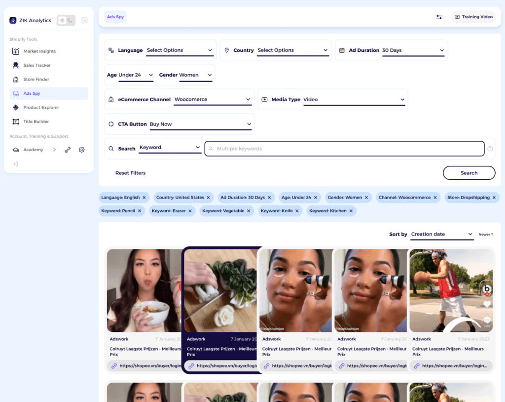 using adspy tool to find winning products for dropshipping filters