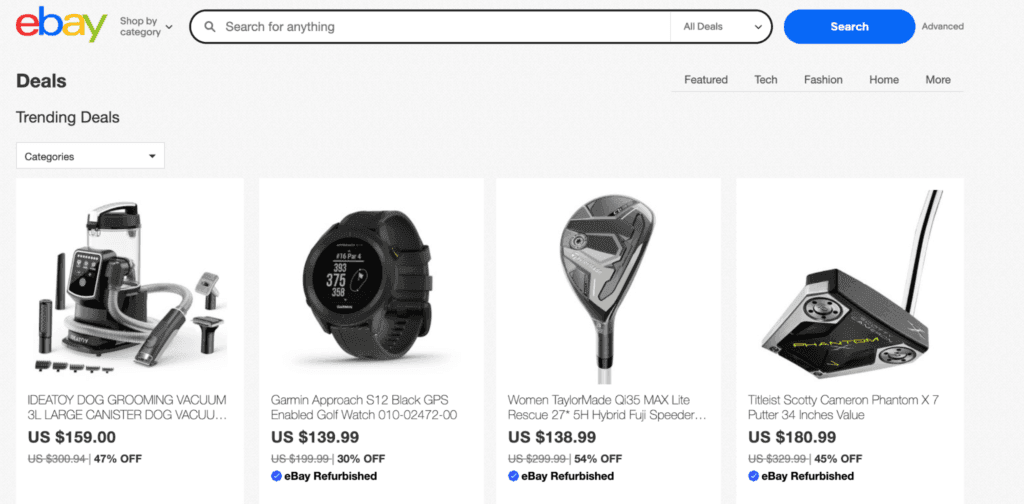 visit ebay' trending page to find top selling items to dropship in the ebay plotform