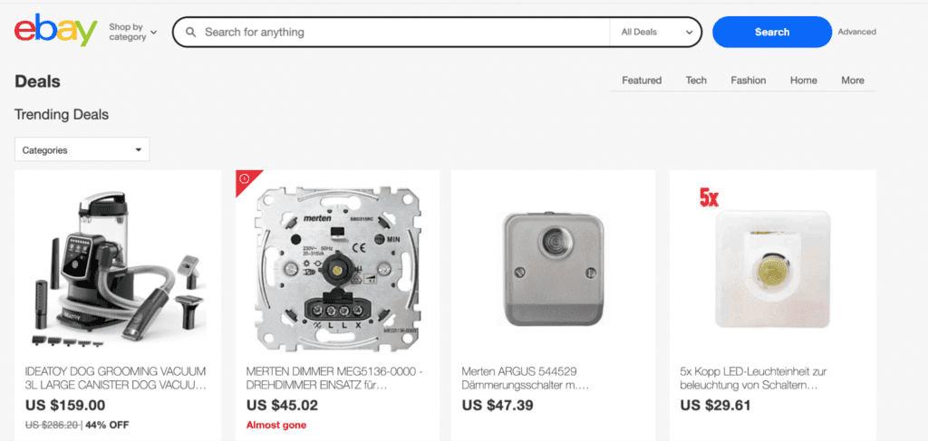 visit trending deal page of ebay to find winning products for dropshipping