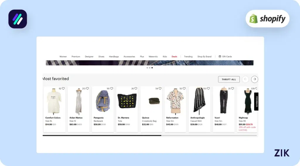 website sells used clothing from various brands