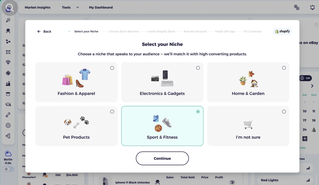 zik analytics AI store builder initial step