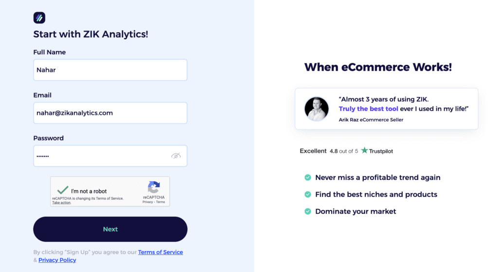 zik analytics account creation