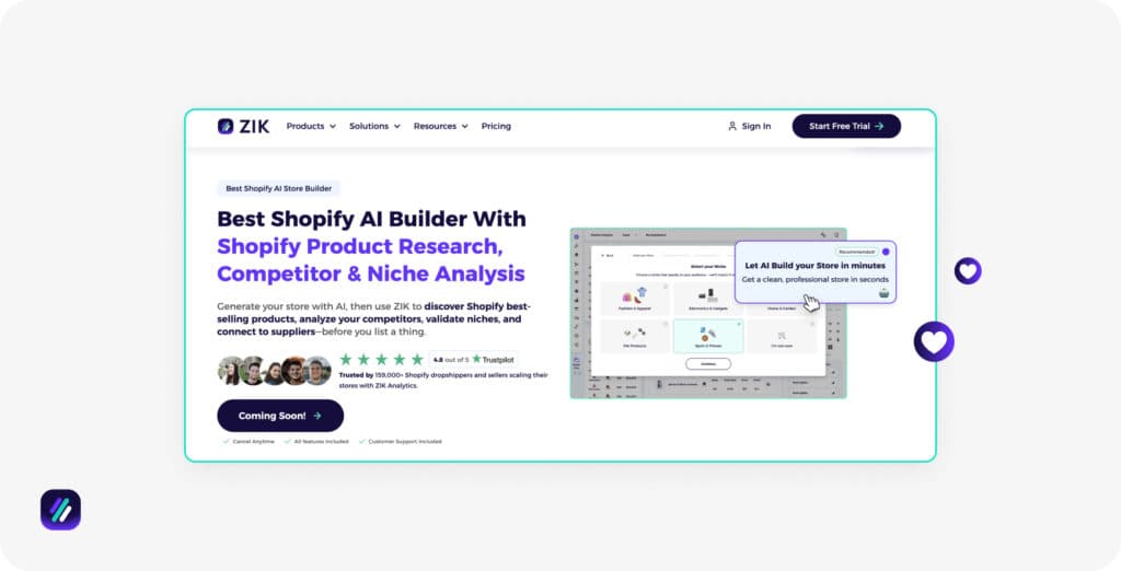 zik analytics ai store builder for automating dropshipping