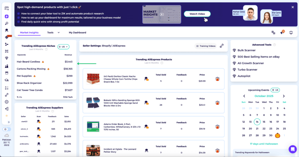 zik analytics amazon to ebay market insights dashboard