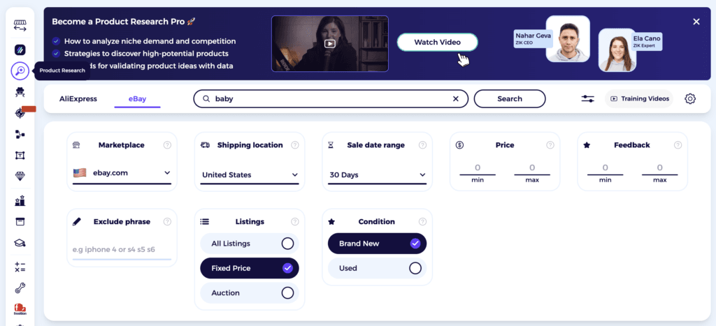 zik analytics ebay product research