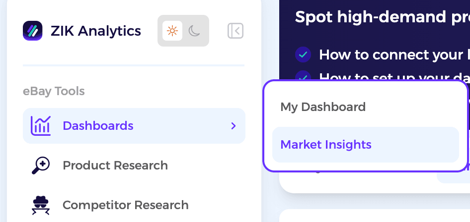 zik analytics market insight tab inside zik dashboards