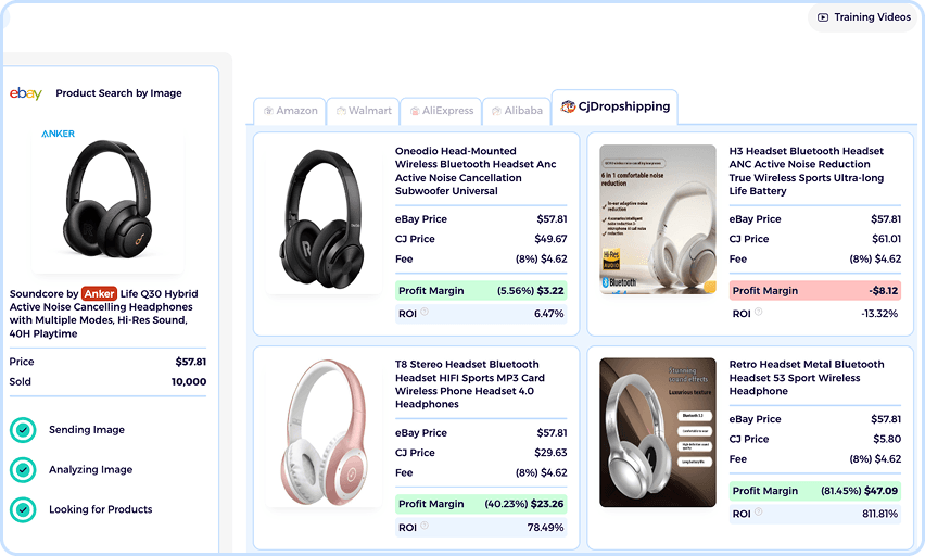 zik analytics potential ROI on products from CJ Dropshipping