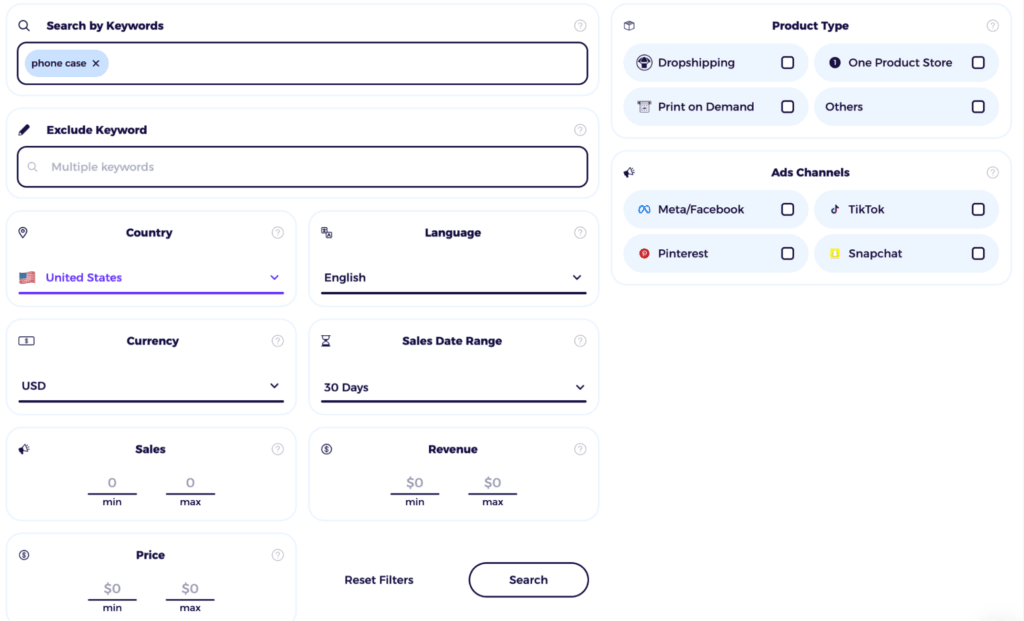zik analytics shopify product explorer dashboard and search keyword for