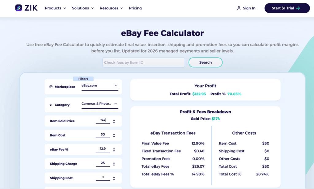 zik ebay fee calculator