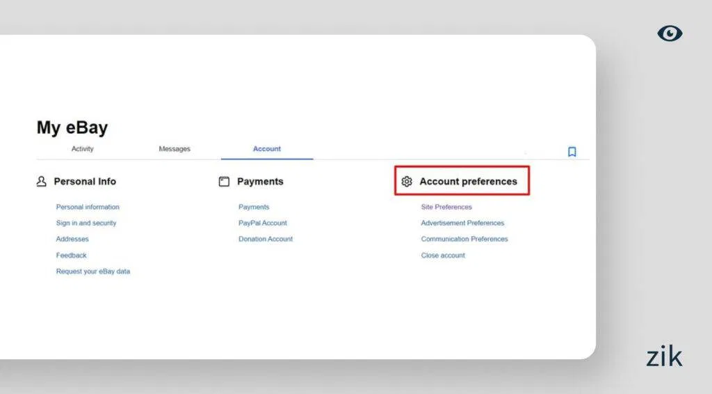 Go to My eBay and click Summary > Account