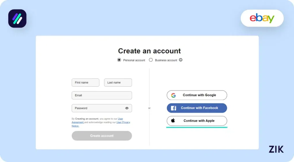 Creating an eBay Account Using Google