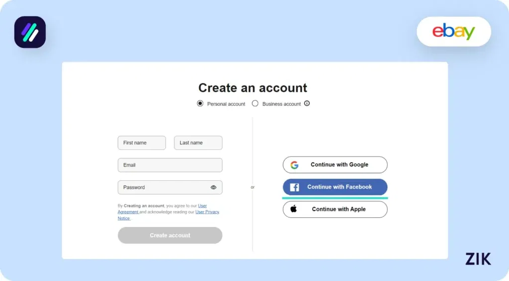 Creating an eBay Account Using Facebook
