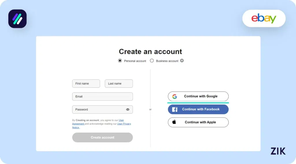 Creating an eBay Account Using Google
