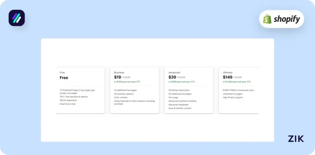 Shopify Page Builder Apps Veda pricing