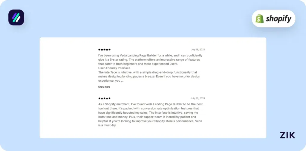 Shopify Page Builder Apps Veda reviews