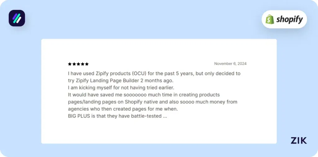 Shopify Page Builder Apps Zipify reviews