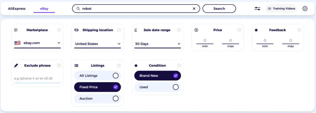 apply basic filters when searching inthe ebay marketplace