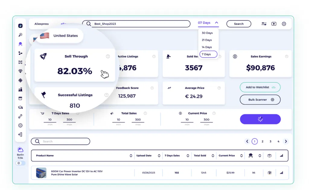 ebay competitor research too for analyzing sell-through metrics for amazon to ebay dropshipping