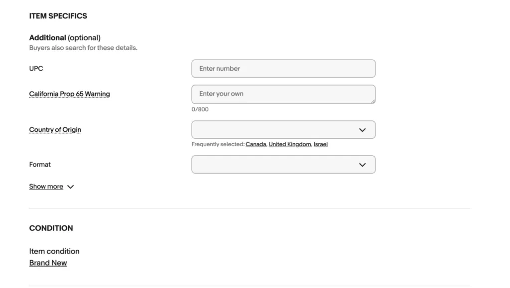 ebay item specific for digital product