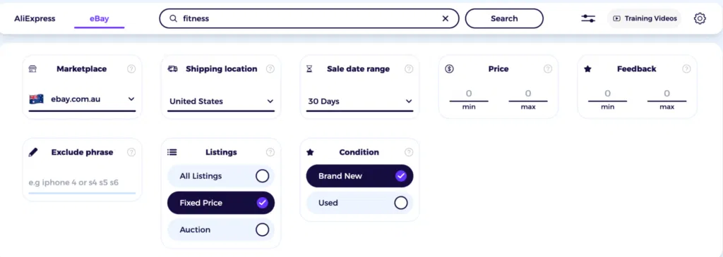 filter product explorer according to target marketplace and other fields on how to sell on ebay