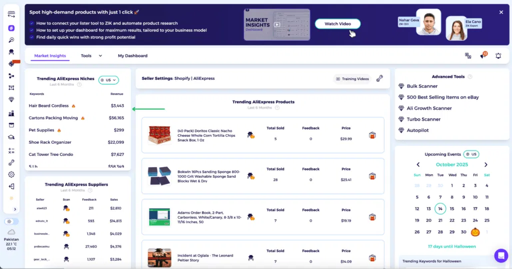 find products in zik analytics trending niches dashboard for aliexpress to ebay dropshipping