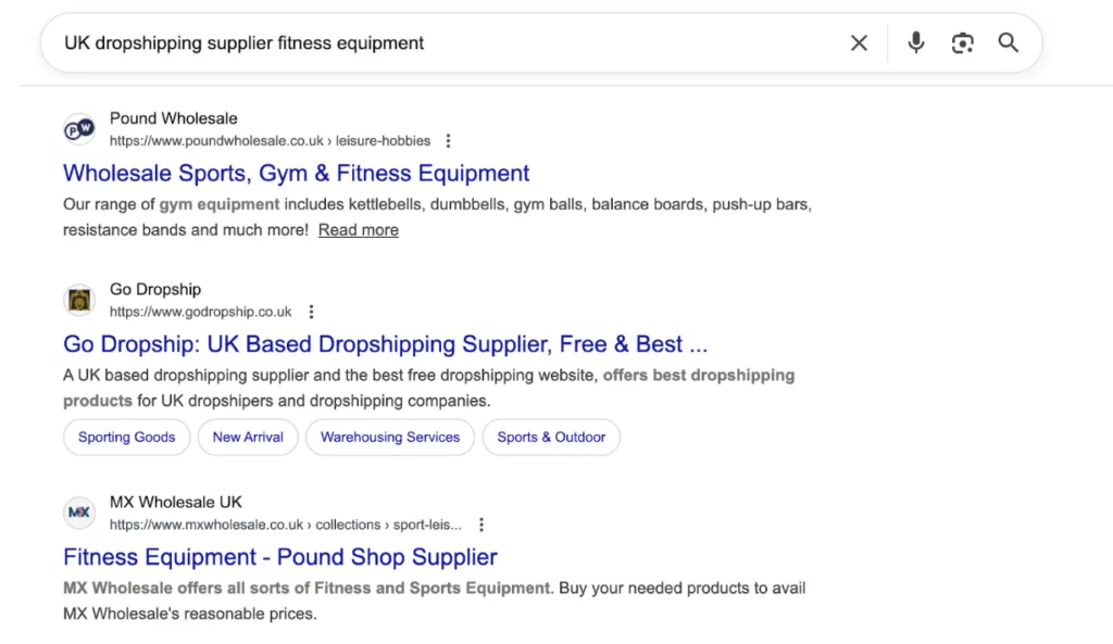 finding uk dropshipping supplier via google