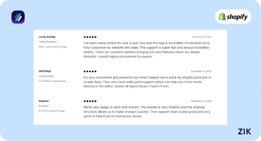 instant shopify page builder app reviews