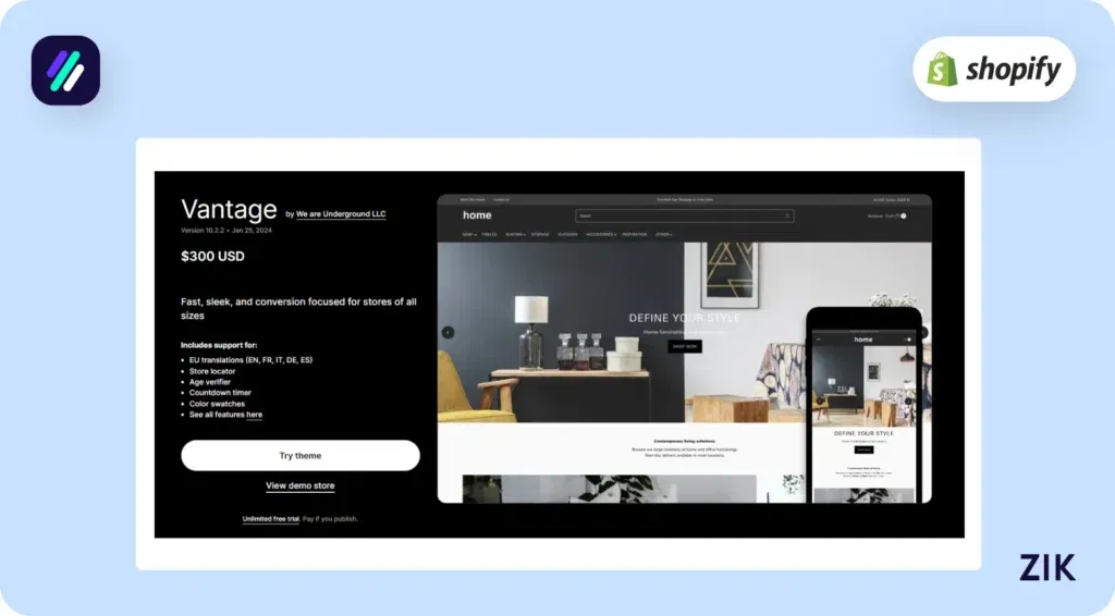 premium theme like Vantage