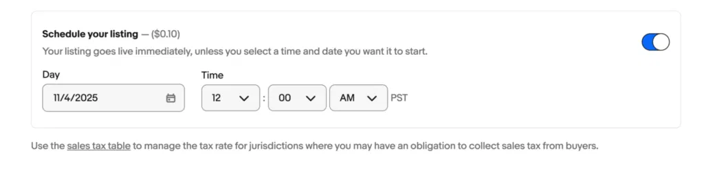 scheduling a digital product listing