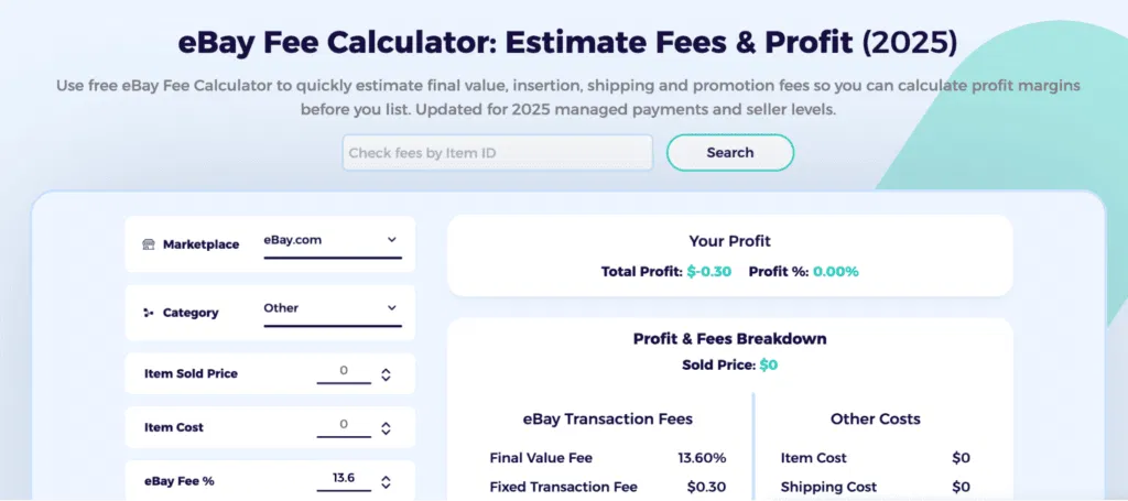 use ebay fees calculator to check profit potential of a certain product for aliexpress to ebay dropshipping