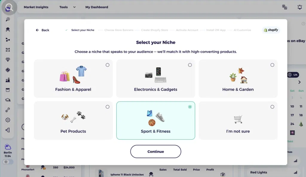 zik analytics AI store builder initial step