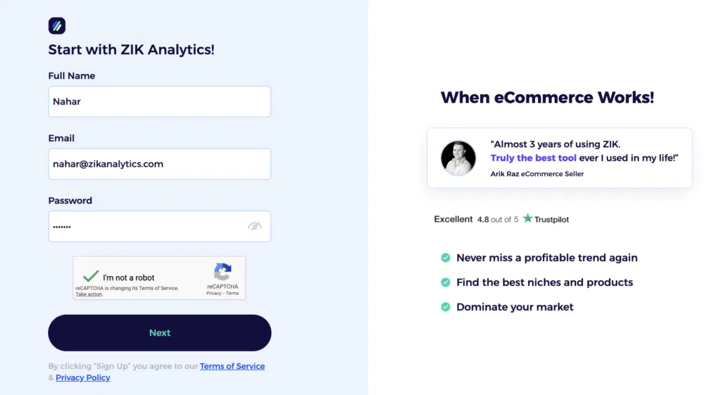 zik analytics account creation